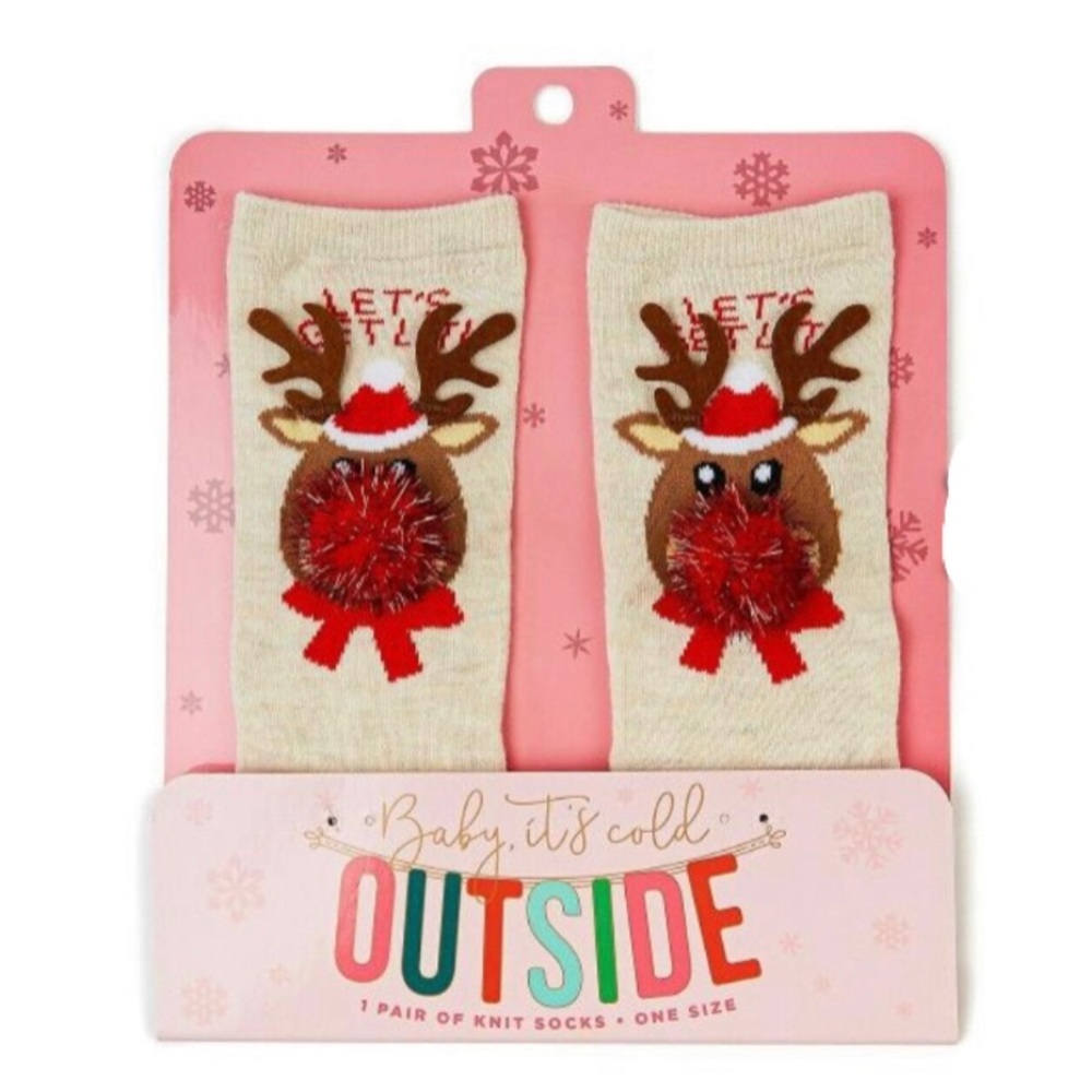 {Christmas} “Lets Get Lit” Rudolph Reindeer Socks - Picture 2 of 2